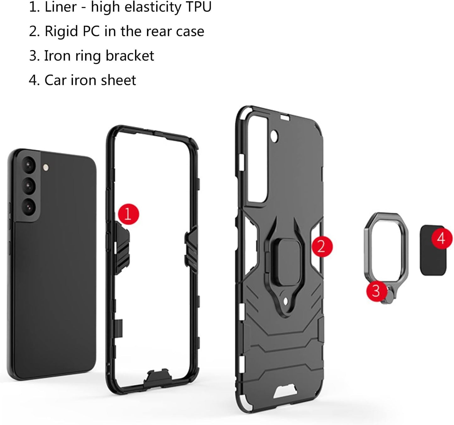 Ultra Thin Heavy Duty Military Grade Shockproof Case with Kickstand Ring Support Magnetic Car Mount For Samsung Galaxy A55/A54
