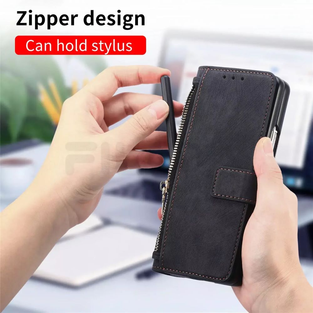 2 in1 Magnetic Zipper Leather Wallet Phone Case