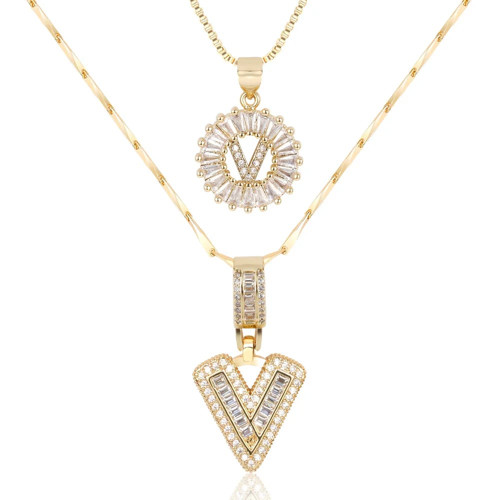 2 Pack - Initial Letter Pendant Necklaces