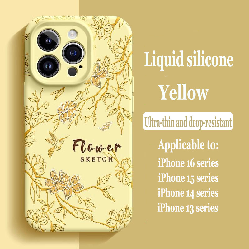 Sketch Flower Liquid Silicone Skin Feeling Magnetic Phone Case For iPhone