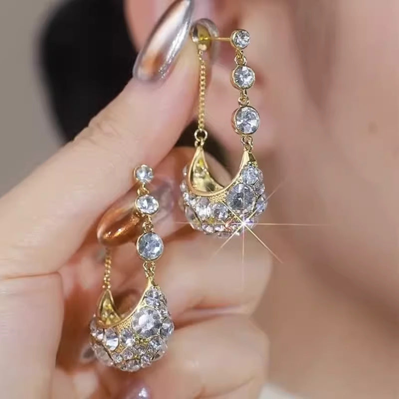 Zircon Basket Long Tassel Earrings
