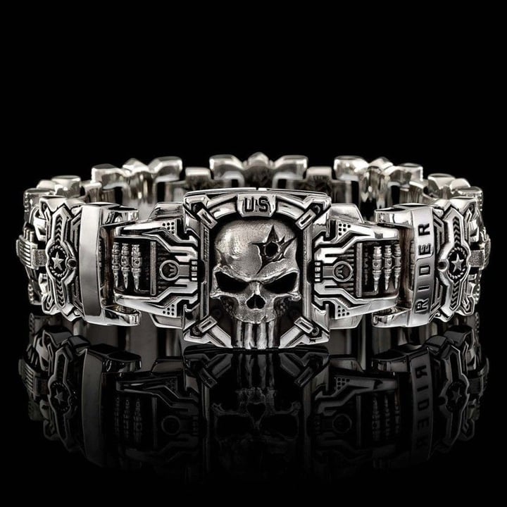 Armed Forces Destiny Struggle Skull Interlock Silver Bracelet