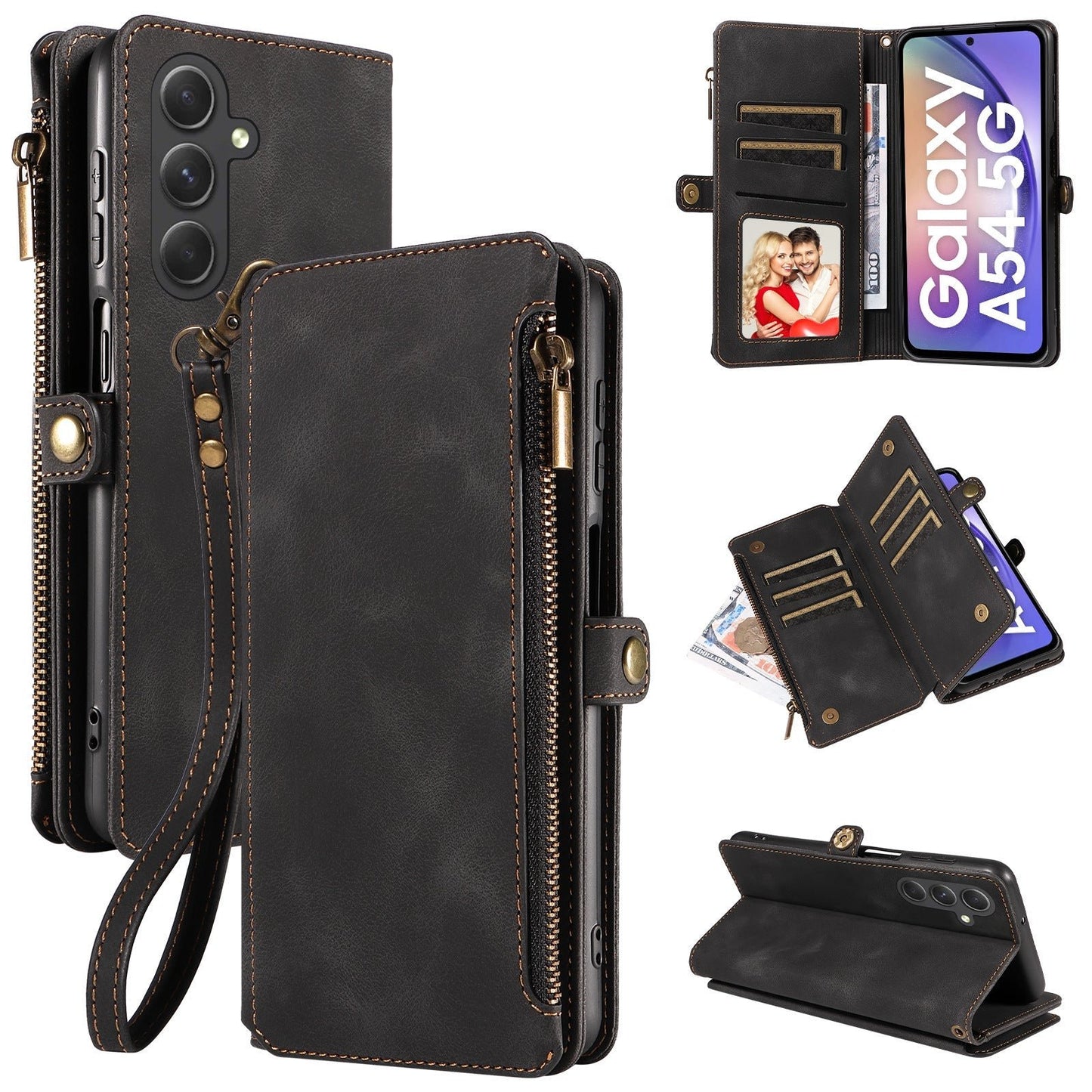 Vintage Wallet Zipper Card Insert Leather Case For Samsung A16
