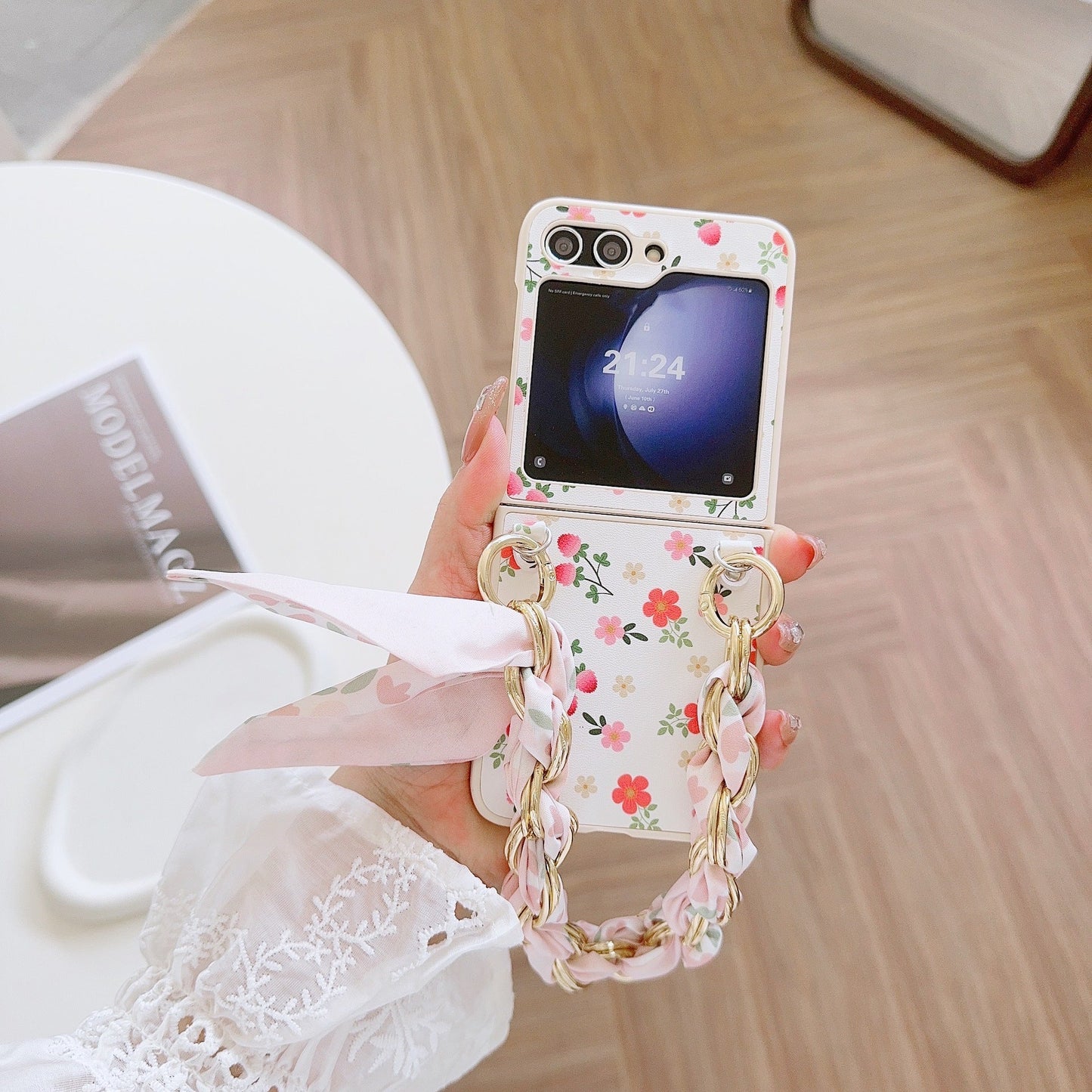 Korean style floral scarf Samsung Z Flip phone case