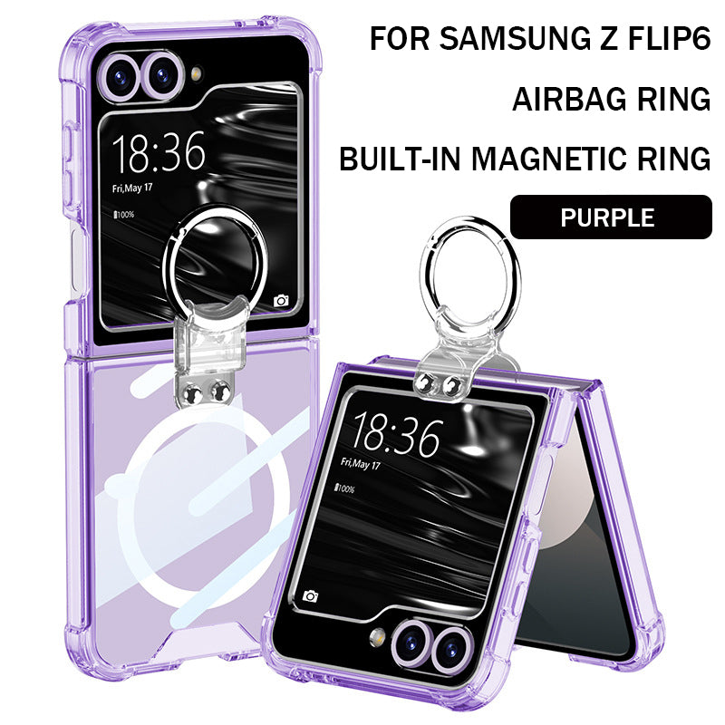 Suitable For Samsung ZFlip/4/5/6 MagSafe Magnetic Transparent Ring Airbag Phone Case