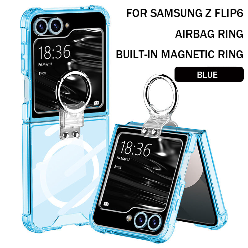 Suitable For Samsung ZFlip/4/5/6 MagSafe Magnetic Transparent Ring Airbag Phone Case