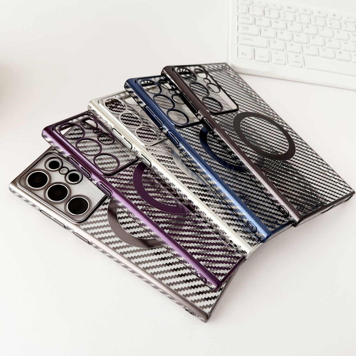 6D Plating Phone Case - Carbon Fiber Pattern Magnetic Large Hole Protective Case