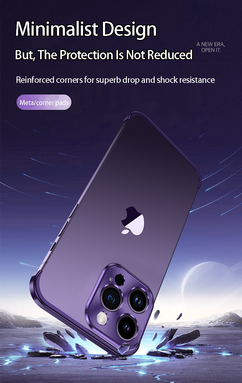 Metal Corner Pad True Frameless Anti-Fall Phone Case For iPhone for IPhone 16 15 14 13 12 Pro max plus