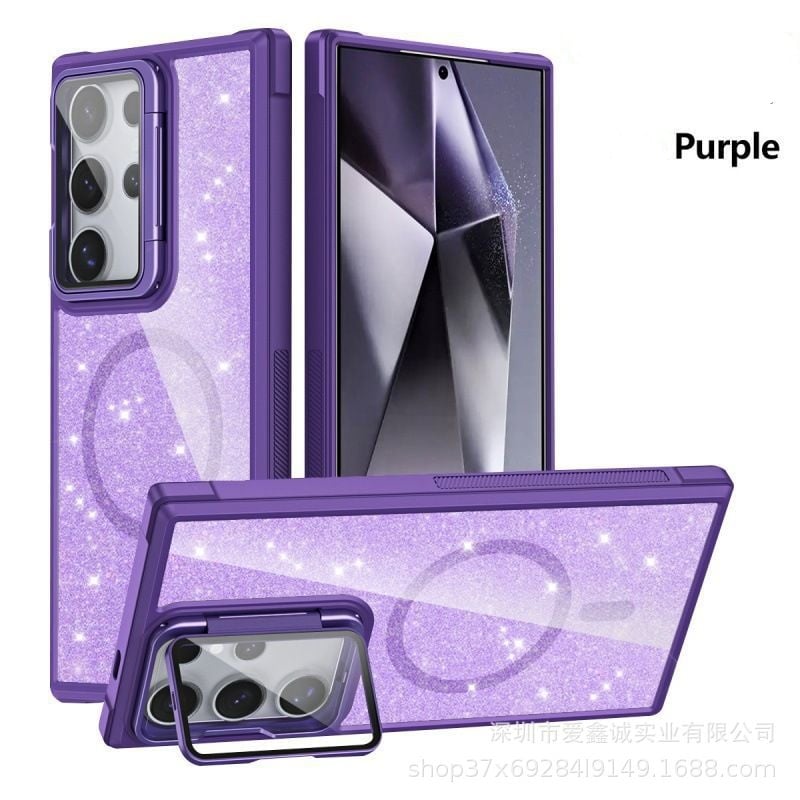 Glitter lens holder for Samsung Galaxy S24 S23 with magnetic phone case