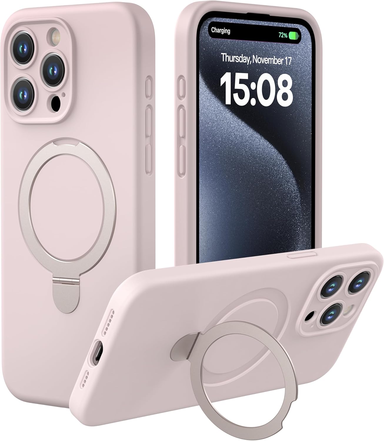 Apple Liquid Silicone Ring Phone Case with Magnetic Kickstand – Unmatched Protection and Seamless MagSafe Compatibility