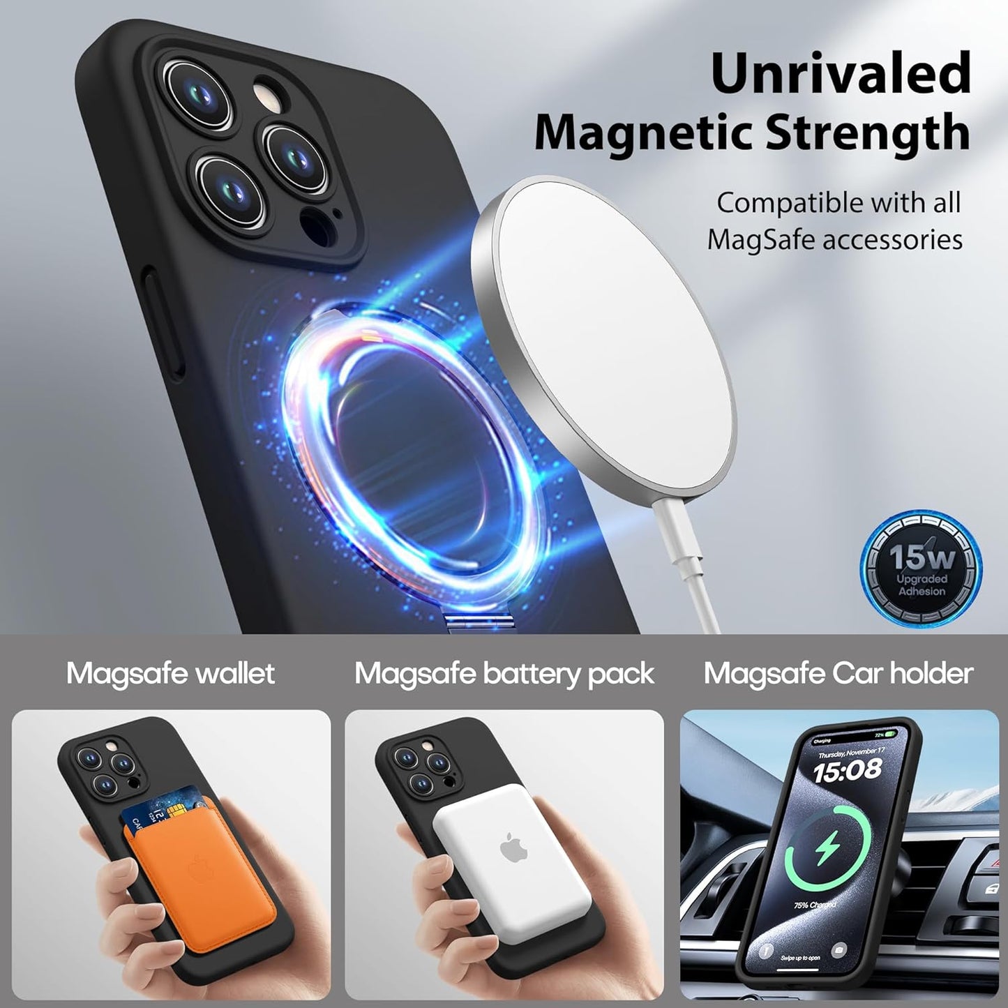 Apple Liquid Silicone Ring Phone Case with Magnetic Kickstand – Unmatched Protection and Seamless MagSafe Compatibility