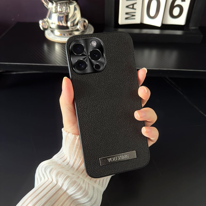 Lychee Leather Pattern Stand Phone Case