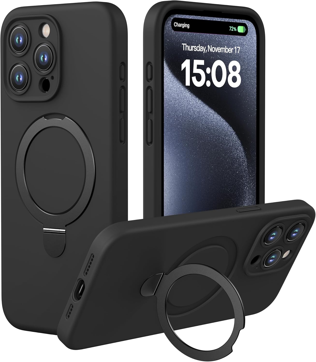 Apple Liquid Silicone Ring Phone Case with Magnetic Kickstand – Unmatched Protection and Seamless MagSafe Compatibility