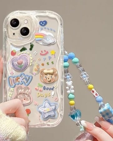 Cute Phone Case for iPhone Series Teens Case with Cute Clear 3D Flower Floral and Flower Chain Lanyard Wrist Strap Clear Phone Case for Girls Womens