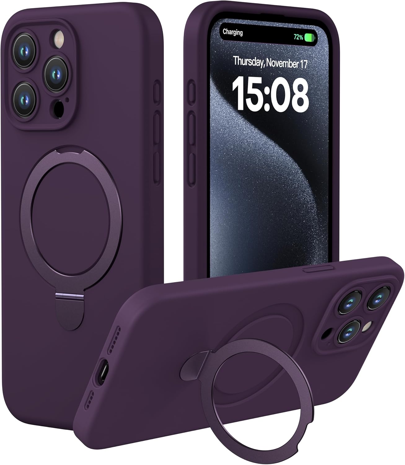 Apple Liquid Silicone Ring Phone Case with Magnetic Kickstand – Unmatched Protection and Seamless MagSafe Compatibility