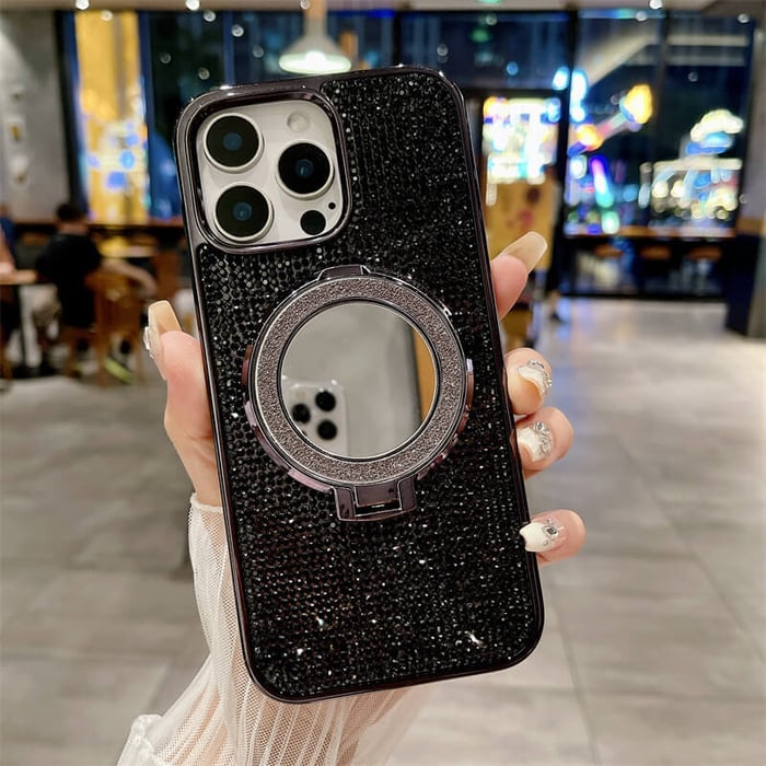 Electroplating flash diamond makeup mirror stand phone case