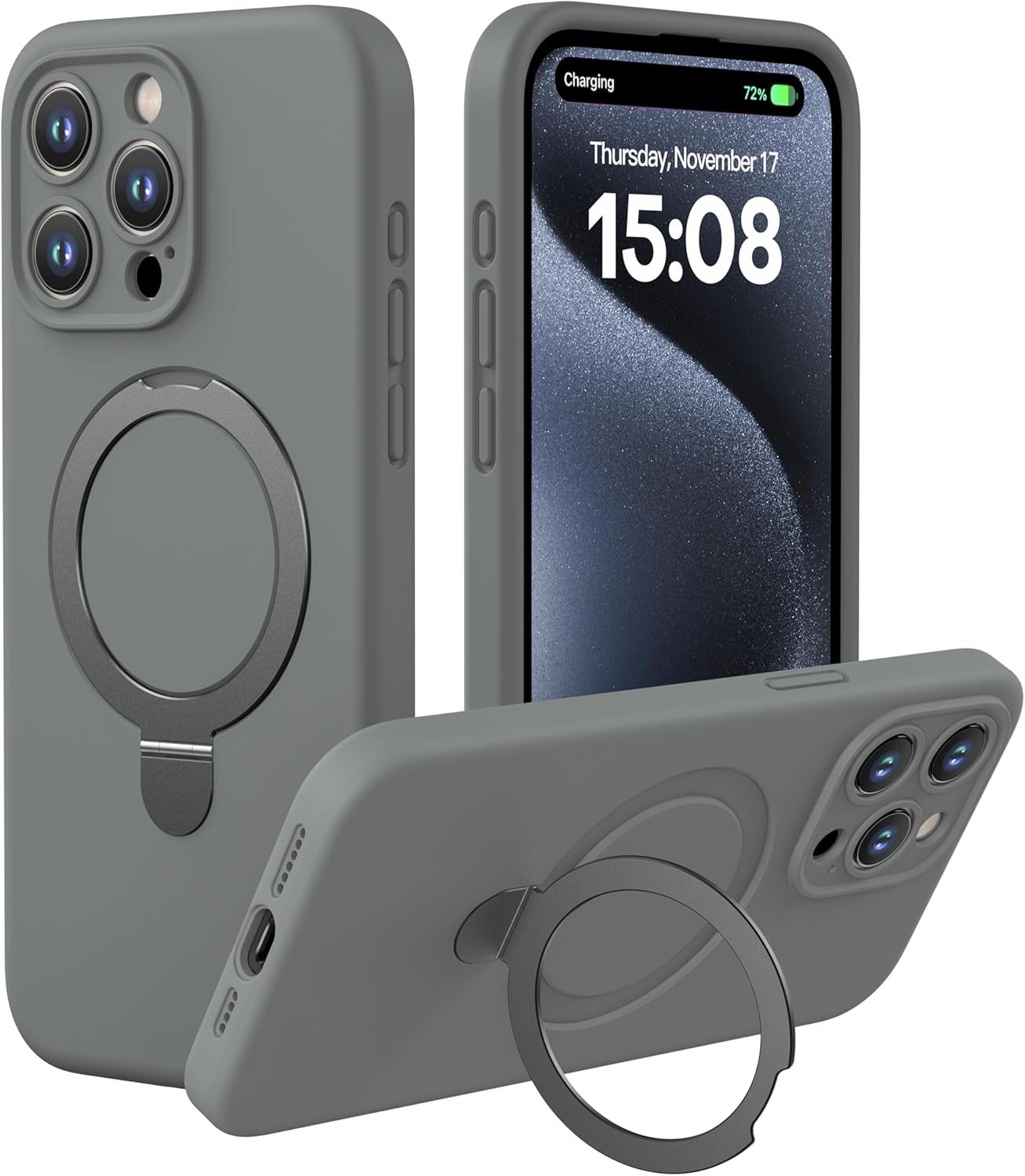 Apple Liquid Silicone Ring Phone Case with Magnetic Kickstand – Unmatched Protection and Seamless MagSafe Compatibility