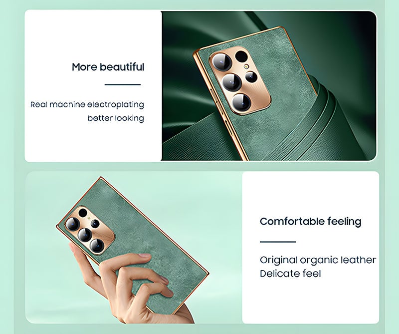 Samsung Series | High-End Luxury Metal Lens Leather Phone Case