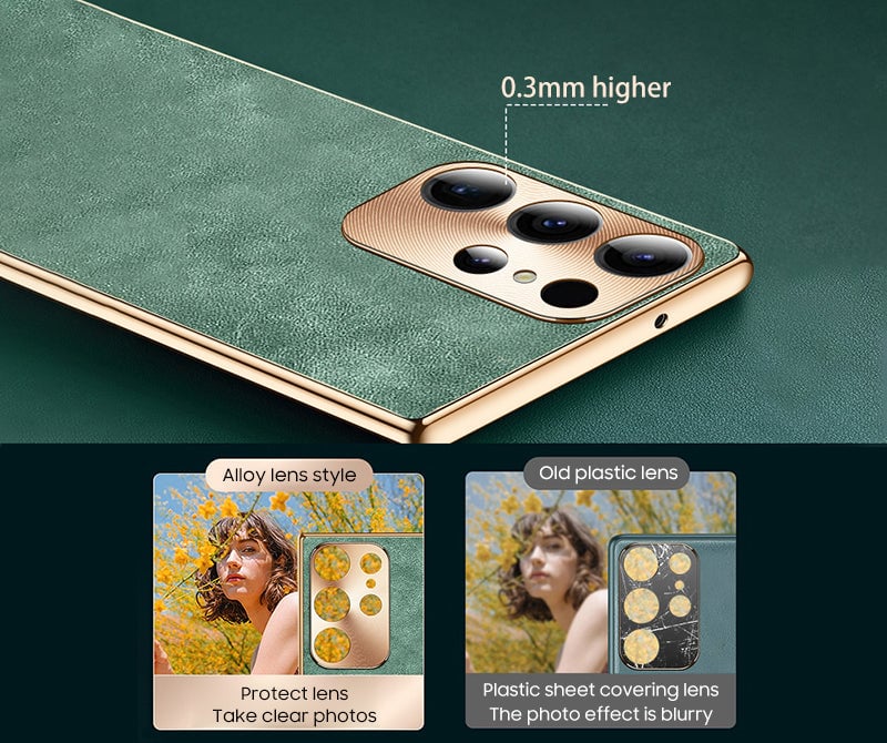 Samsung Series | High-End Luxury Metal Lens Leather Phone Case