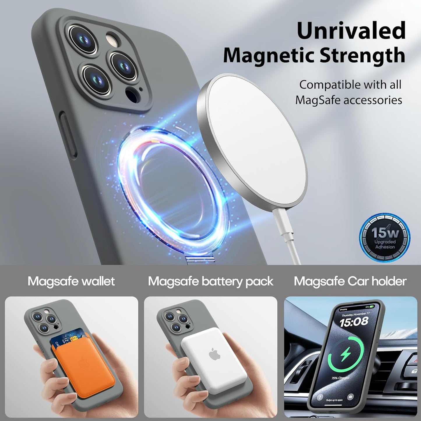 Apple Liquid Silicone Ring Phone Case with Magnetic Kickstand – Unmatched Protection and Seamless MagSafe Compatibility