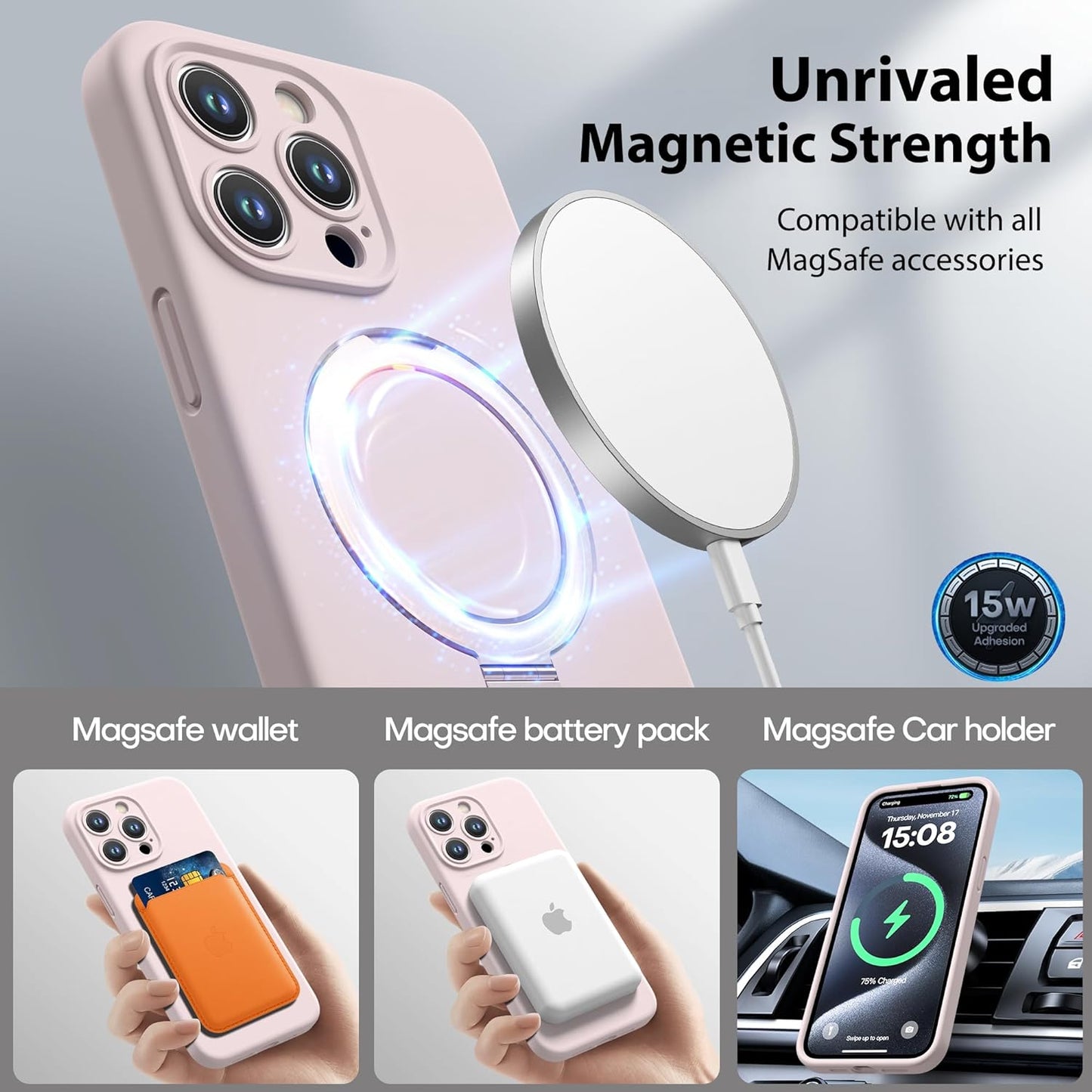 Apple Liquid Silicone Ring Phone Case with Magnetic Kickstand – Unmatched Protection and Seamless MagSafe Compatibility