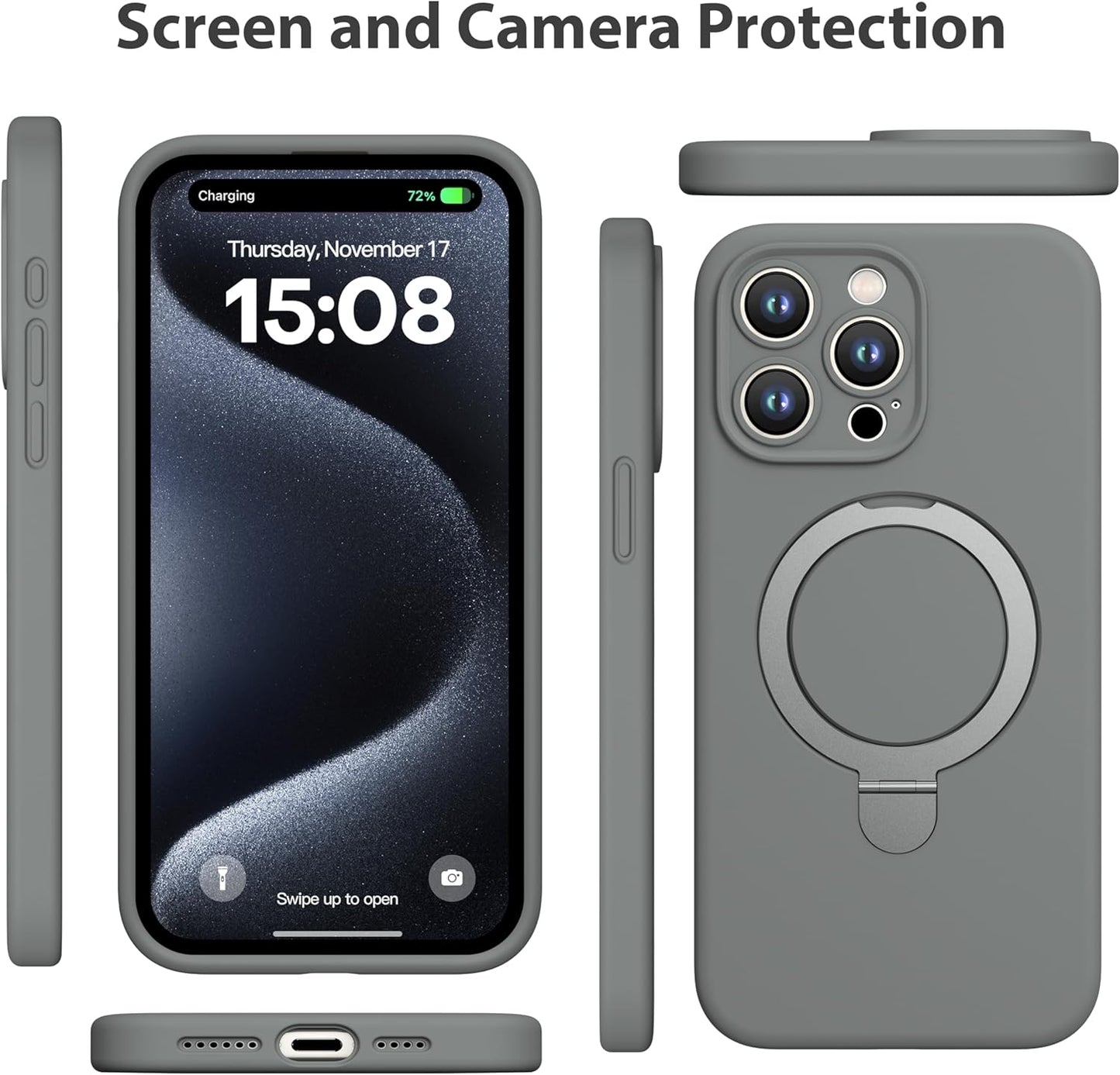 Apple Liquid Silicone Ring Phone Case with Magnetic Kickstand – Unmatched Protection and Seamless MagSafe Compatibility