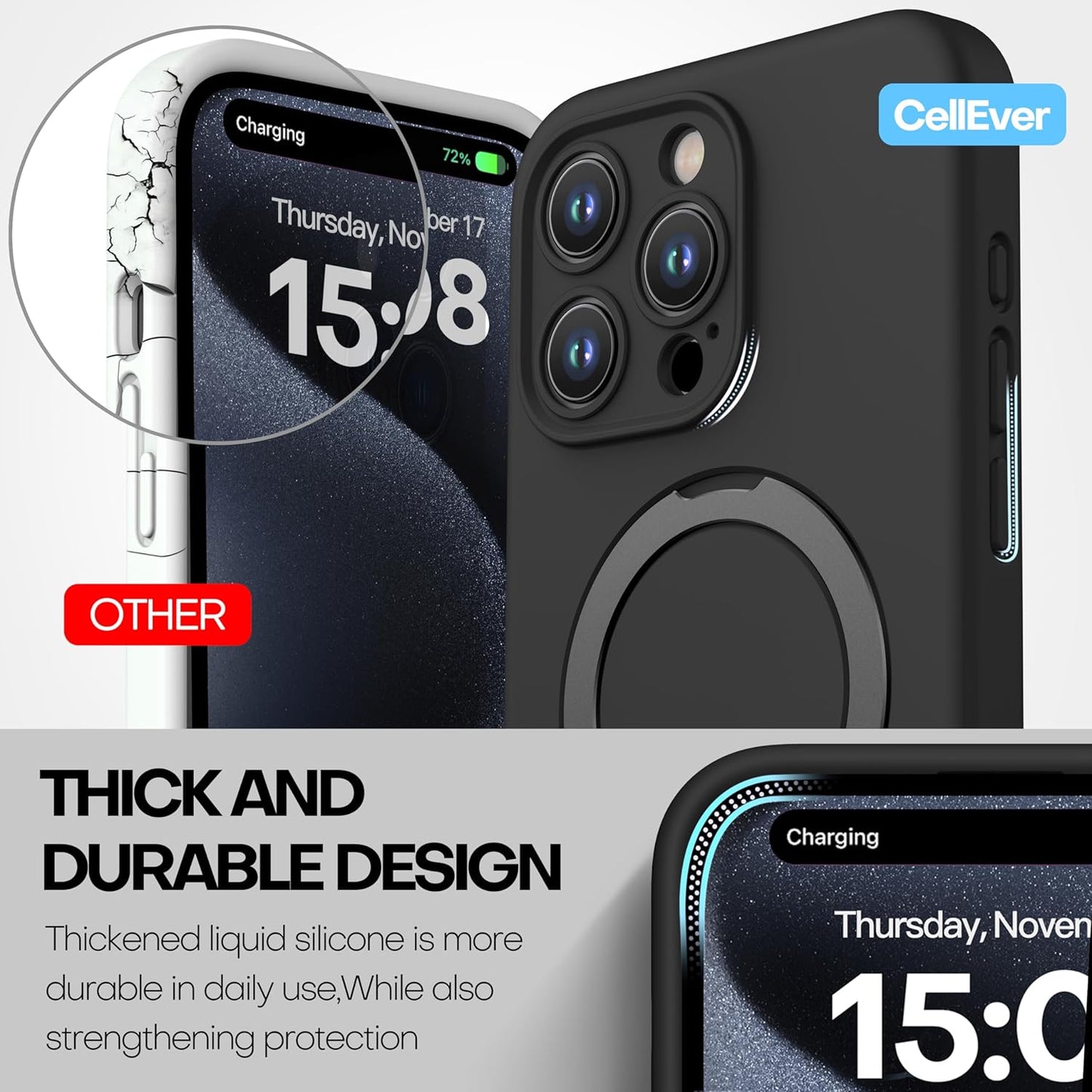 Apple Liquid Silicone Ring Phone Case with Magnetic Kickstand – Unmatched Protection and Seamless MagSafe Compatibility