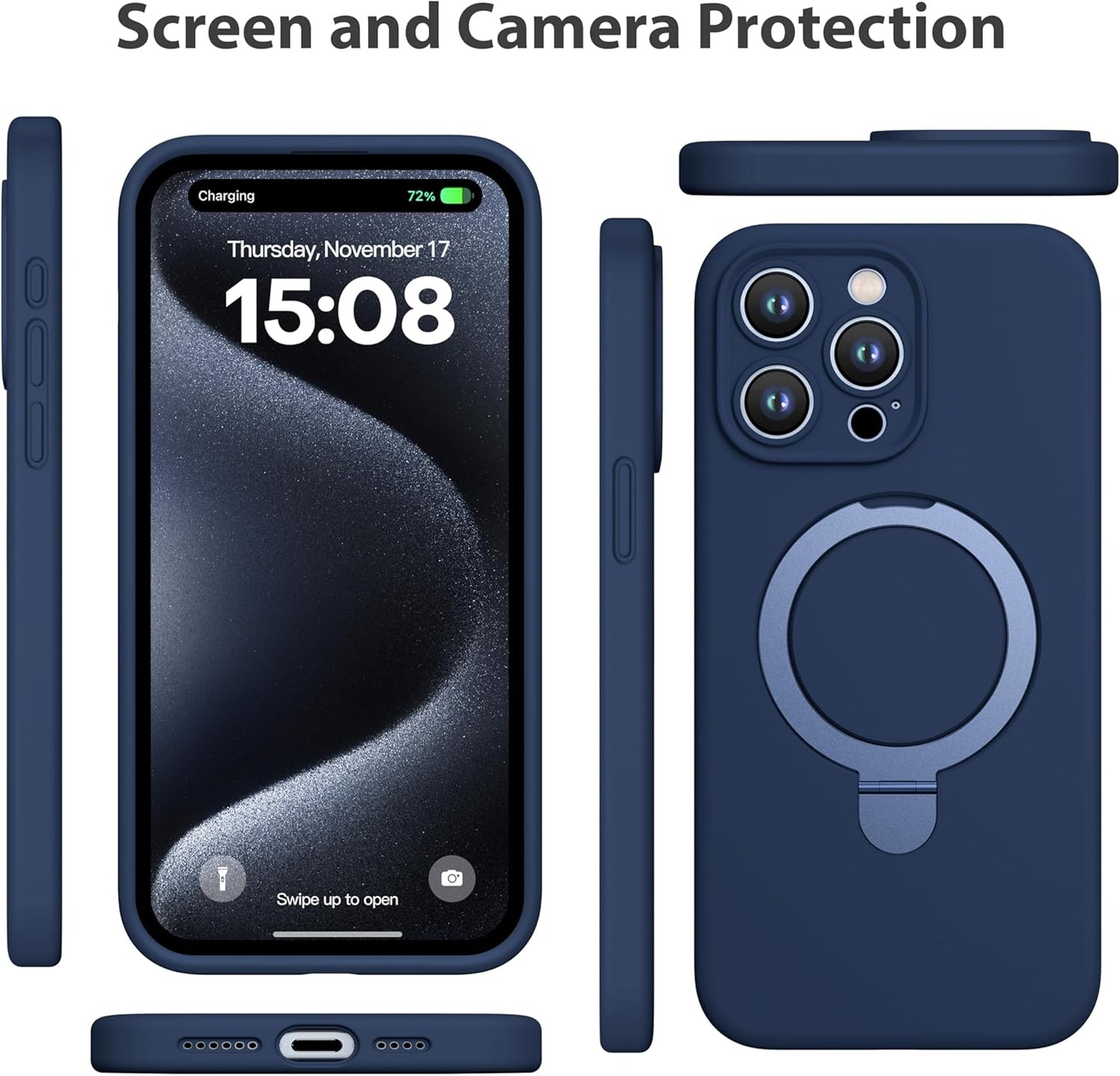 Apple Liquid Silicone Ring Phone Case with Magnetic Kickstand – Unmatched Protection and Seamless MagSafe Compatibility