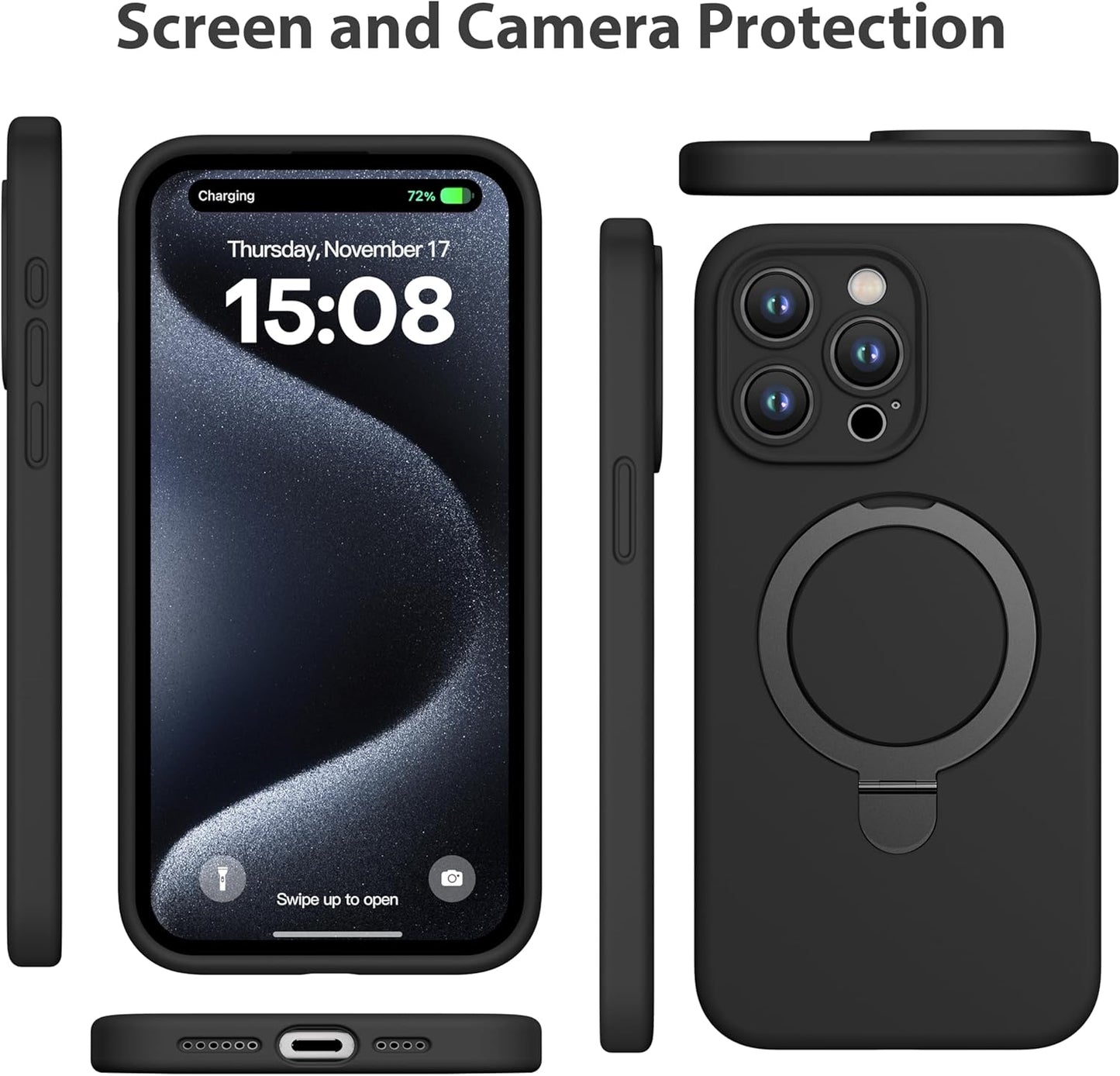 Apple Liquid Silicone Ring Phone Case with Magnetic Kickstand – Unmatched Protection and Seamless MagSafe Compatibility