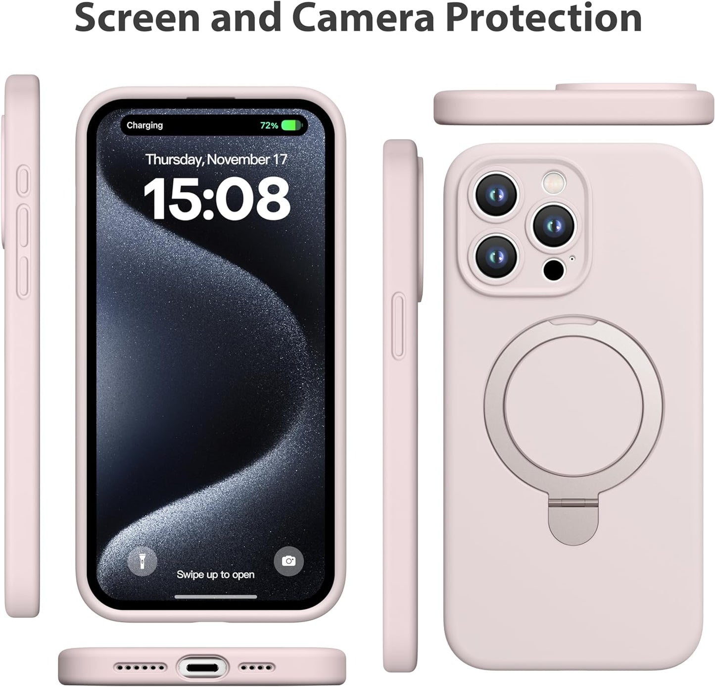 Apple Liquid Silicone Ring Phone Case with Magnetic Kickstand – Unmatched Protection and Seamless MagSafe Compatibility