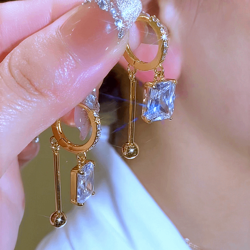 💝14K Gold-Plated Luxury Crystal Square Earrings-BUY 1 GET 1 FREE