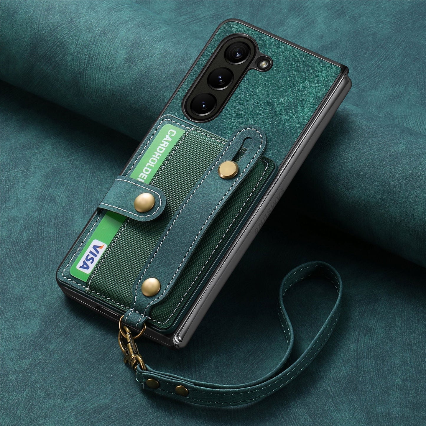 Wristband Lanyard Card Slot Leather Case Samsung Z Fold Phone Case