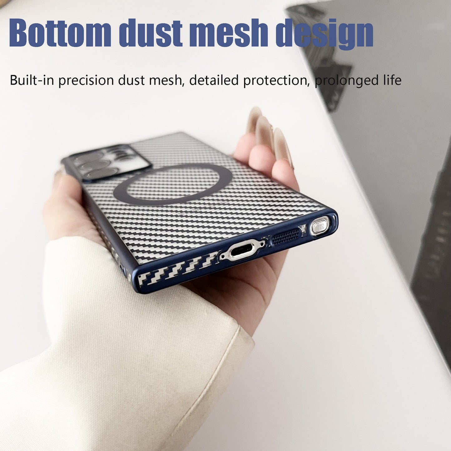 6D Plating Phone Case - Carbon Fiber Pattern Magnetic Large Hole Protective Case