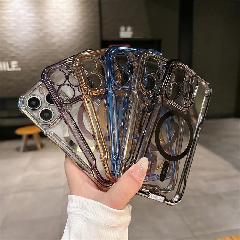 Small Waist Armor Electroplated Magnetic Transparent Shell Magsafe Case