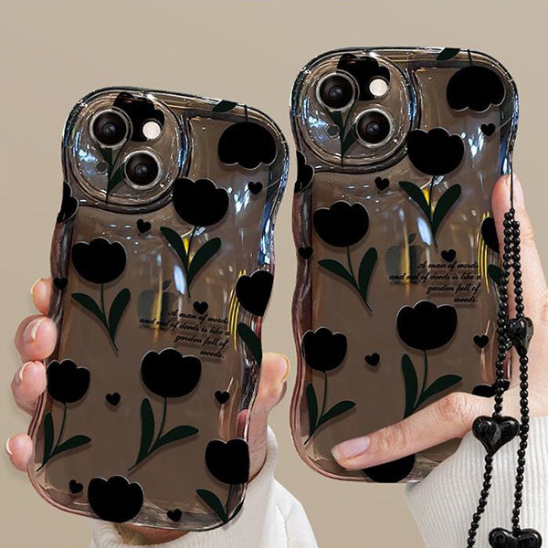 Compatible with iPhone 14/15/16 mobile phone case, cute rose flower, cool black solid color design