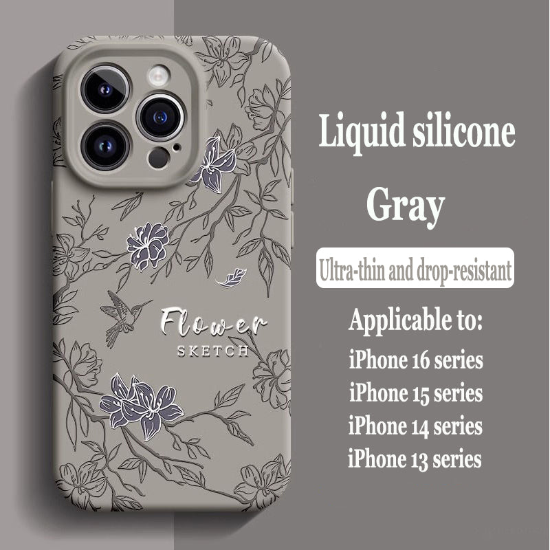 Sketch Flower Liquid Silicone Skin Feeling Magnetic Phone Case For iPhone