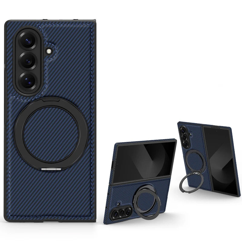 Carbon Fiber Texture Case with 360° Magnetic Ring Stand | Samsung Galaxy Z Fold Series