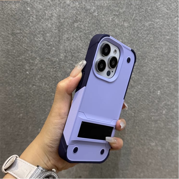 Premium Solid Color Phone Case with Built-in Stand, Enhanced Drop Protection & Raised Edges for Camera and Screen