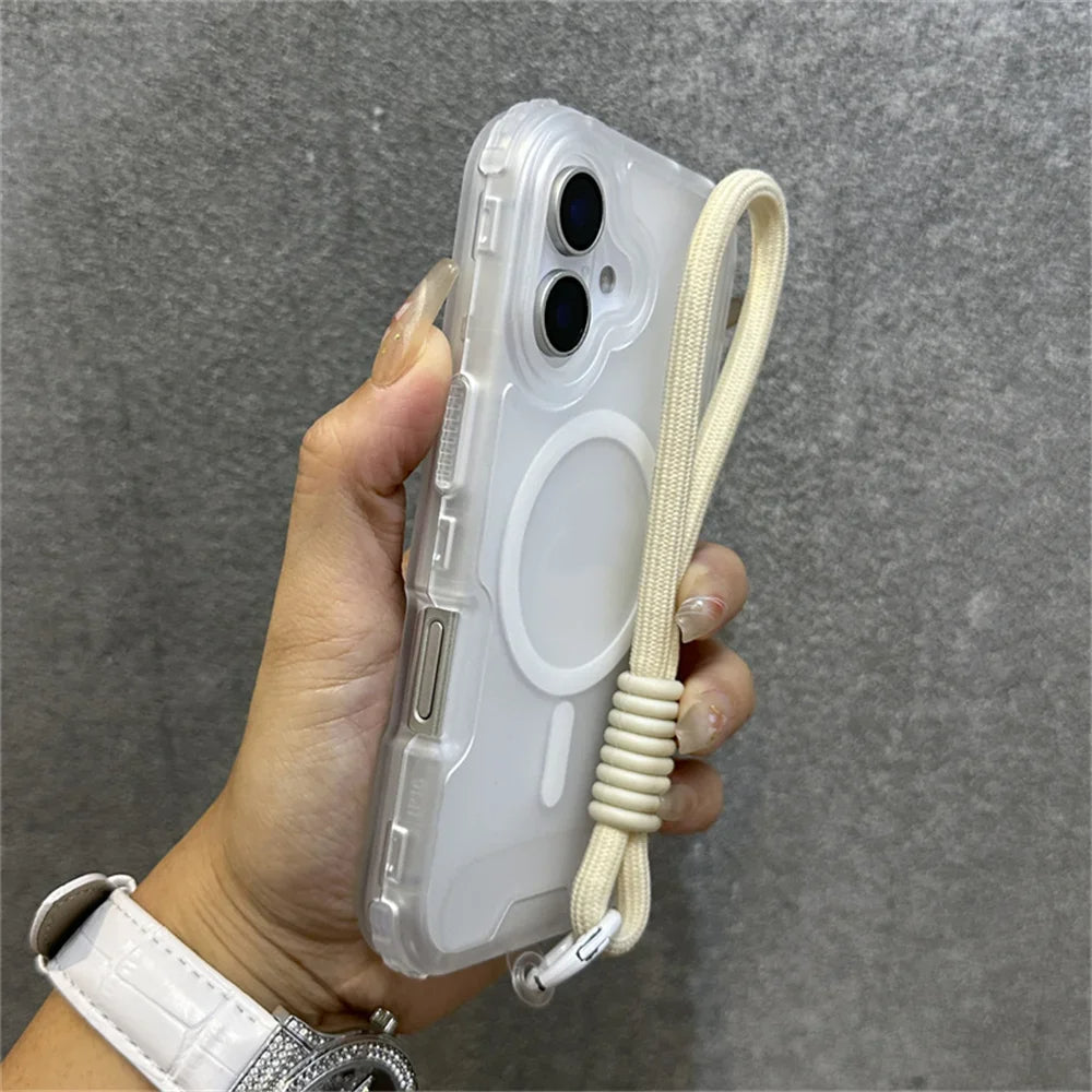 Magsafe Colourful Wrist Strap Lanyard Matte Case For iPhone