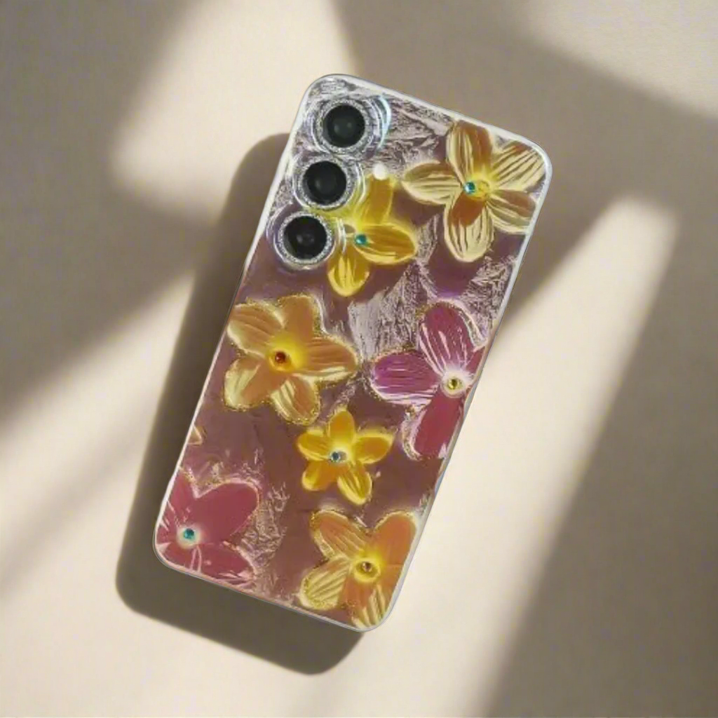 Retro Gem-Encrusted Flower Art Phone Case - Samsung