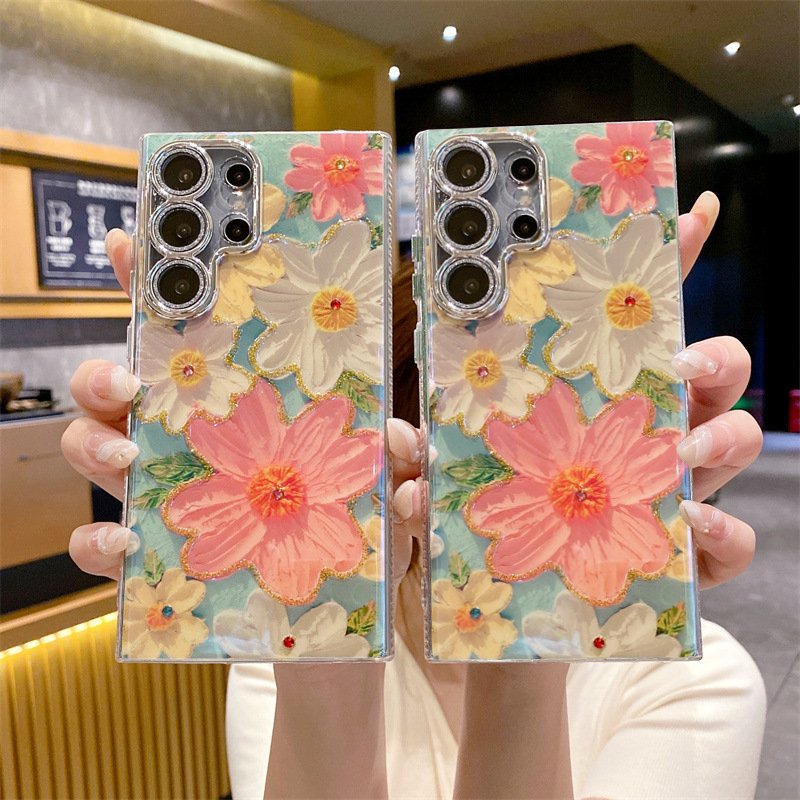 Luxury Rhinestone Oil Painting Flower Case - Samsung
