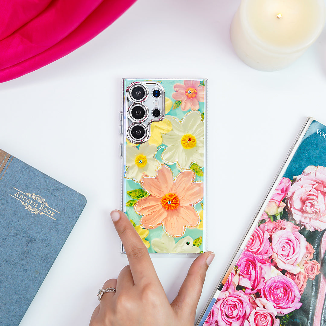Luxury Rhinestone Oil Painting Flower Case - Samsung