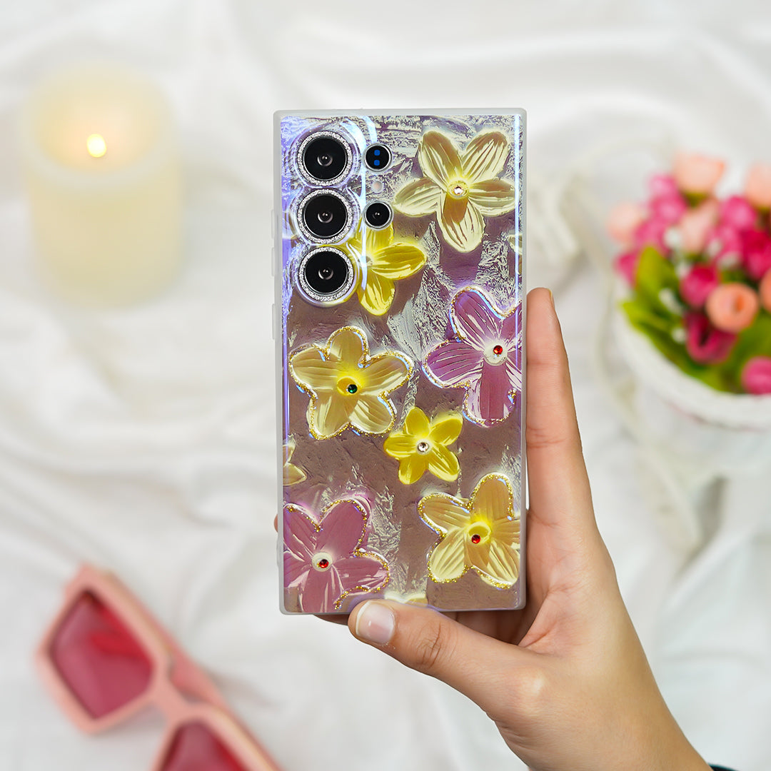 Retro Gem-Encrusted Flower Art Phone Case - Samsung