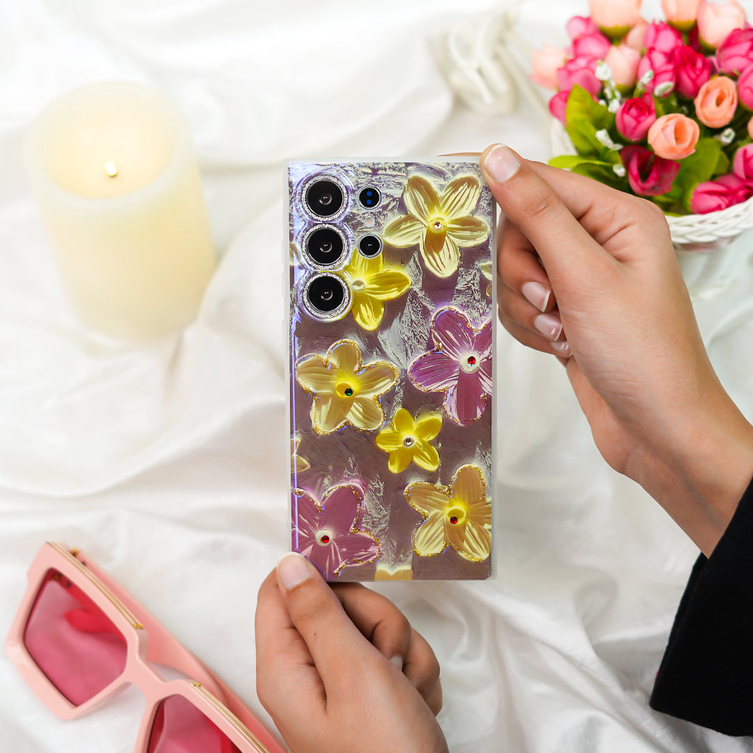 Retro Gem-Encrusted Flower Art Phone Case - Samsung