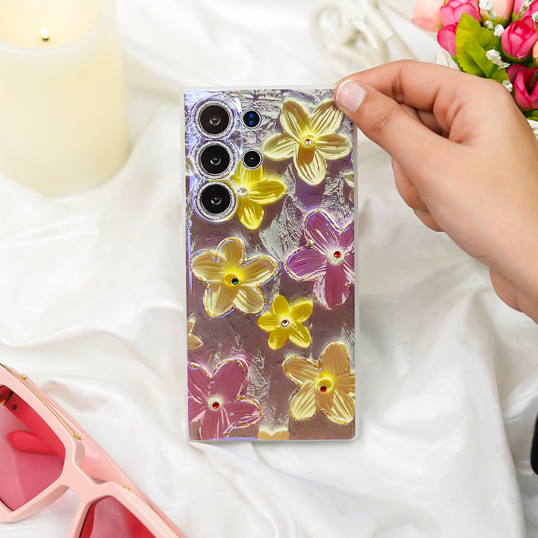 Retro Gem-Encrusted Flower Art Phone Case - Samsung