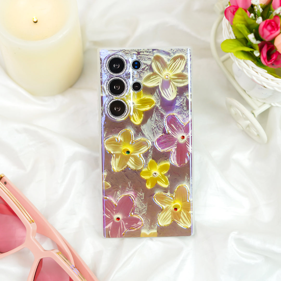 Retro Gem-Encrusted Flower Art Phone Case - Samsung