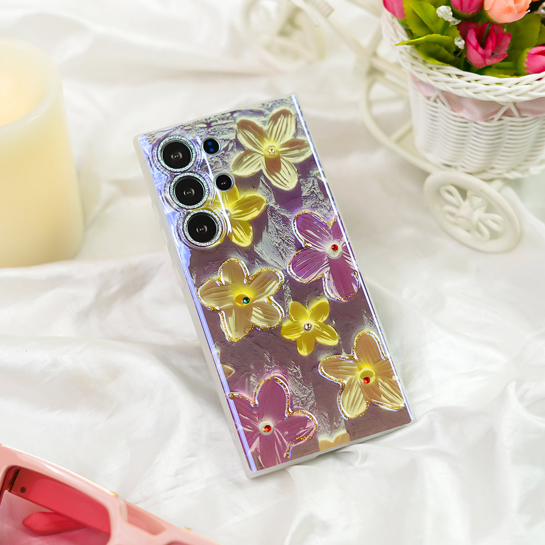 Retro Gem-Encrusted Flower Art Phone Case - Samsung
