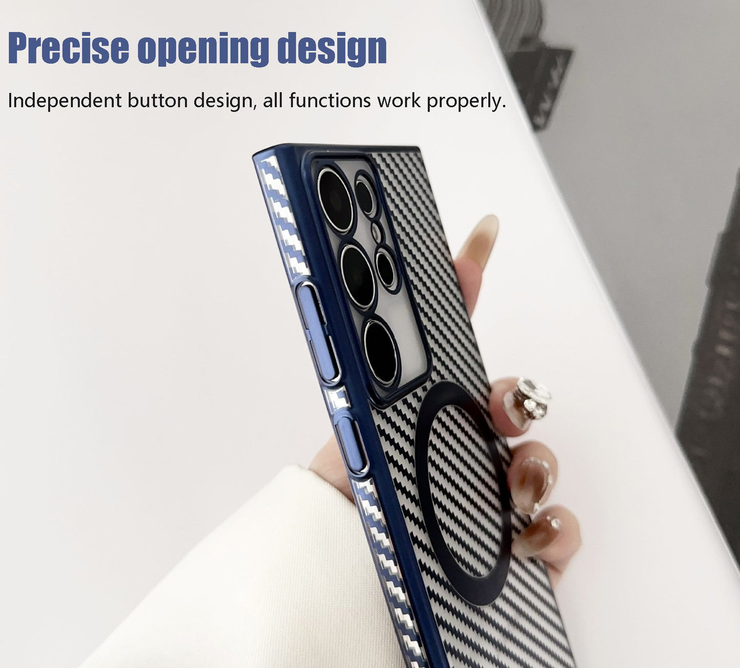 6D Plating Phone Case - Carbon Fiber Pattern Magnetic Large Hole Protective Case
