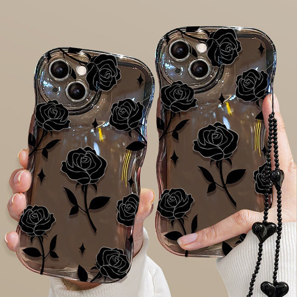 Compatible with iPhone 14/15/16 mobile phone case, cute rose flower, cool black solid color design