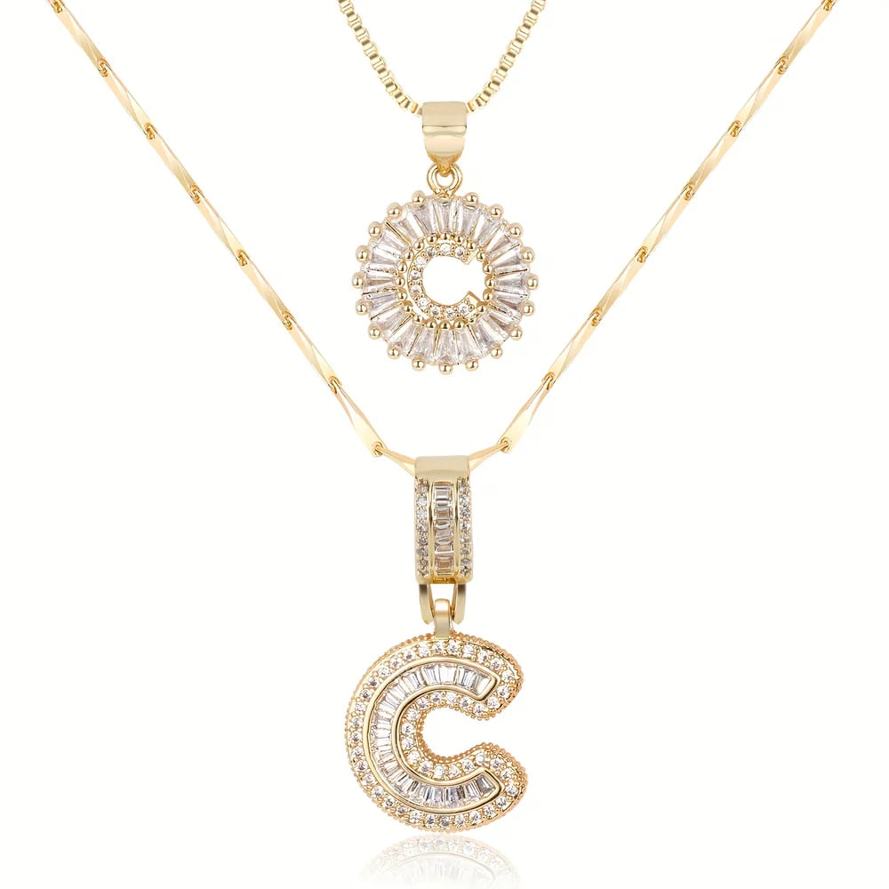 2 Pack - Initial Letter Pendant Necklaces